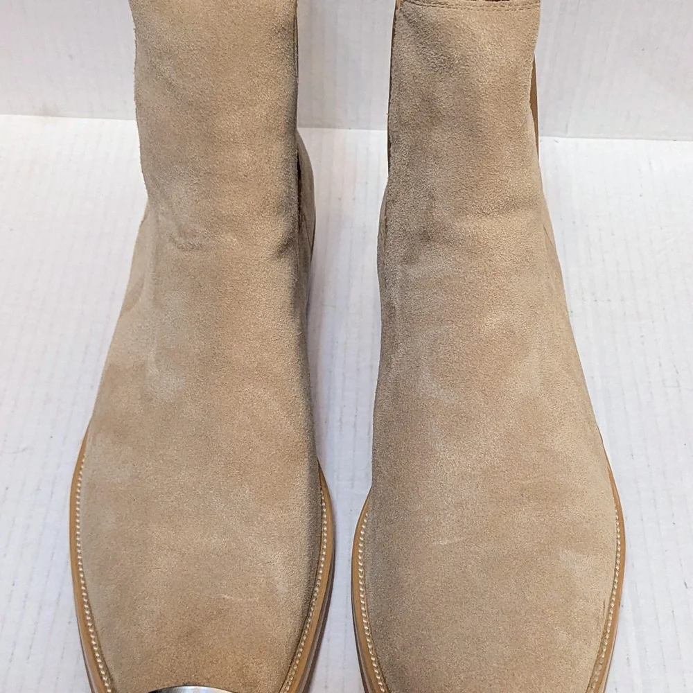 Mens Real Genuine Suede/Leather Ankle High-top Chelsea Metal Square Toe Boots - Picture 2 of 12